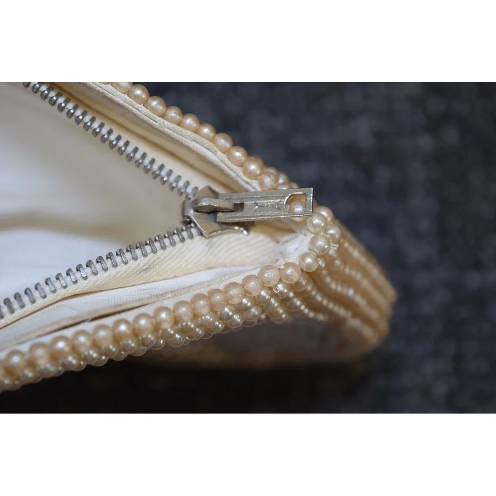 Vtg 1960's Miranda Beaded Hand Clutch Purse Beige Tan Formal Party Evening Bag